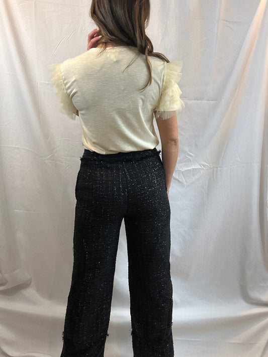 Black Frayed Tweed Pants