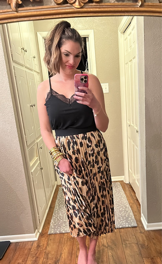 impactful leopard silk skirt