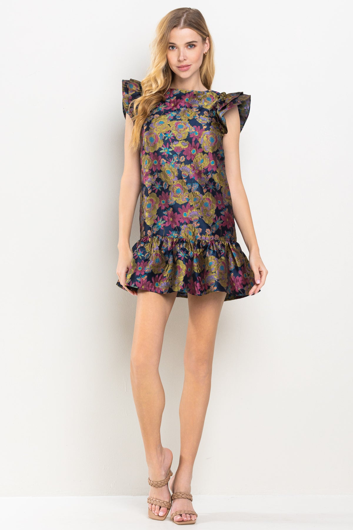 Floral Jacquard High Neck Dress