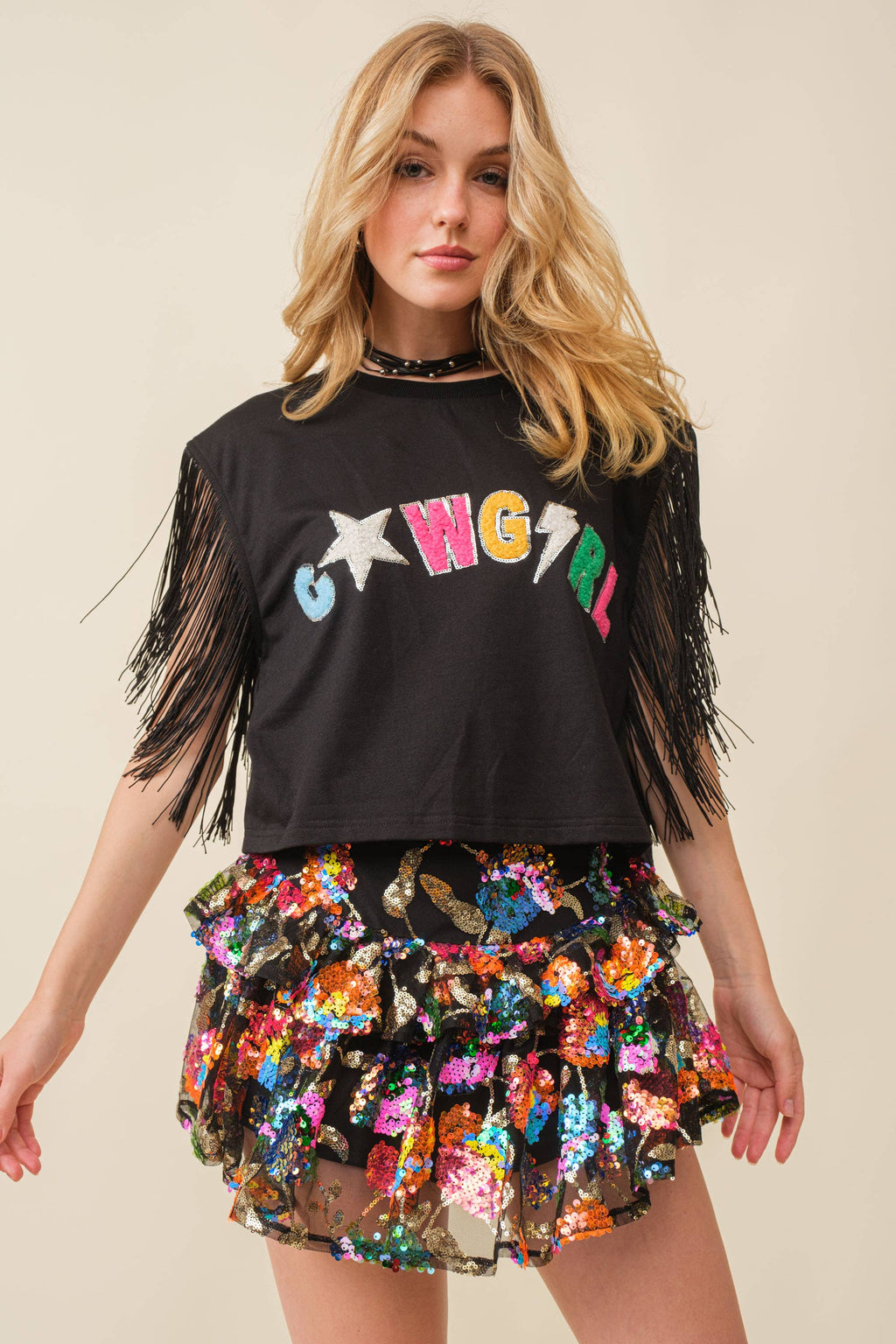 Multi Flower Sequin flocking Skort